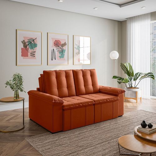 Sofá Retrátil Reclinável 3 Lugares 180cm Veludo com Molas Palmeira CabeCasa MadeiraOriginals Terracota Terracota