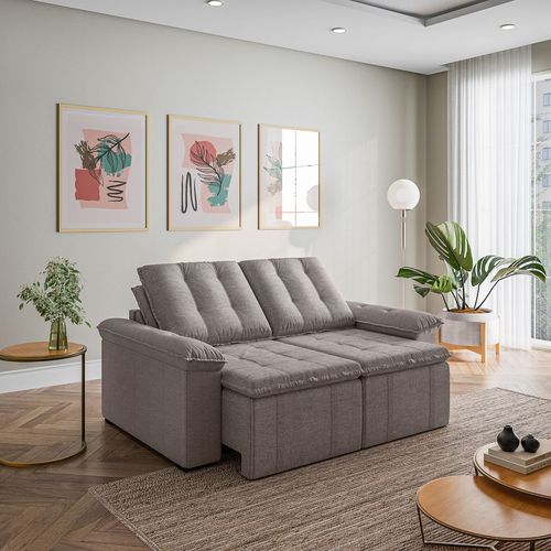 Sofá Retrátil Reclinável 3 Lugares 180cm Linho com Molas Palmeira CabeCasa MadeiraOriginals Castor Castor