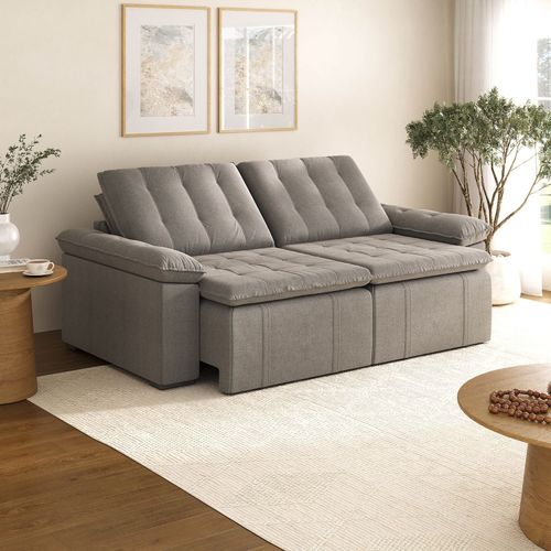 Sofá Cama Retrátil e Reclinável 4 Lugares 240cm Linho com Molas Palmeira CabeCasa MadeiraOriginals Castor Castor