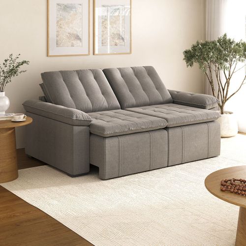 Sofá Cama Palmeira 3 Lugares Retrátil Reclinável 2,20m Linho com Molas CabeCasa MadeiraOriginals Castor Castor
