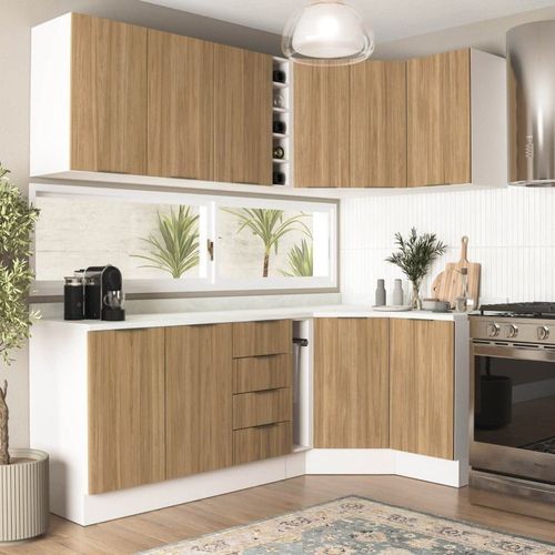 Cozinha Modulada 8 Peças 3 Aéreos 3 Balcões Adega e Toalheiro Ipanema CabeCasa MadeiraOriginals Acácia