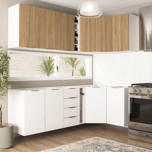 Cozinha Modulada 8 Peças sem Tampo Ipanema CabeCasa MadeiraOriginals Acácia/Branco