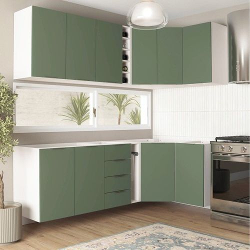 Cozinha Modulada 8 Peças sem Tampo Ipanema CabeCasa MadeiraOriginals Verde Folha