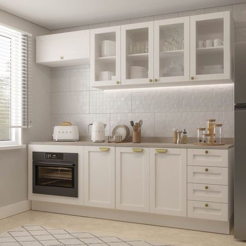Cozinha Modulada 6 Peças com Tampo, Portas de Vidro e Balcão para Forno CabeCasa MadeiraOriginals Branco