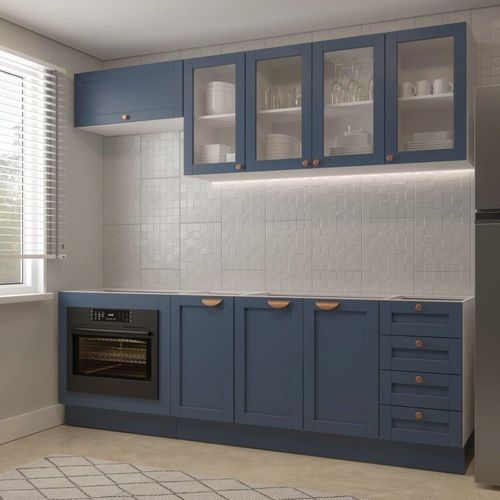 Cozinha Modulada 6 Peças sem Tampo com Balcão para Forno de Embutir CabeCasa MadeiraOriginals Azul/Branco