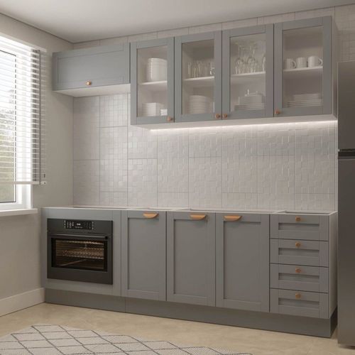 Cozinha Modulada 6 Peças sem Tampo com Balcão para Forno de Embutir CabeCasa MadeiraOriginals Cinza/Branco