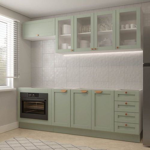 Cozinha Modulada 6 Peças sem Tampo com Balcão para Forno de Embutir CabeCasa MadeiraOriginals Menta/Branco