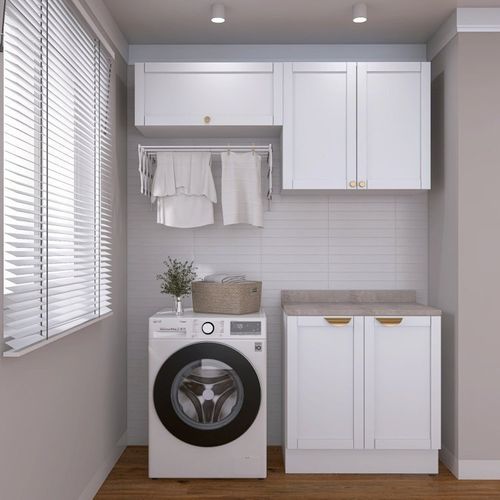 Lavanderia Modulada 3 Peças 2 Armários Aéreos 1 Balcão 2 Portas CabeCasa MadeiraOriginals Branco