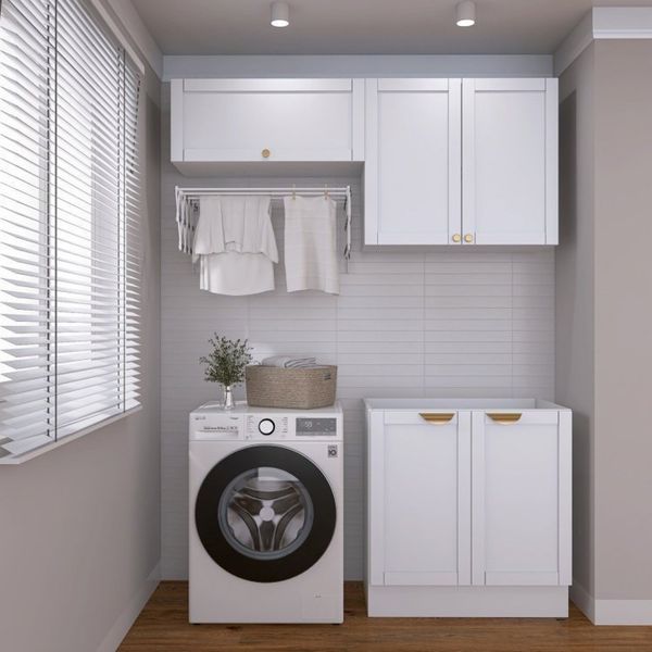 Lavanderia Modulada 3 Peças sem Tampo 2 Armários Aéreos 1 Balcão 2 Portas CabeCasa MadeiraOriginals Branco