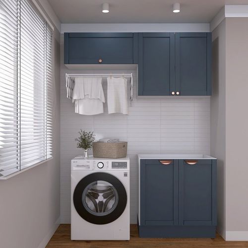 Lavanderia Modulada 3 Peças sem Tampo 2 Aéreos 3 Portas 1 Balcão Arizona CabeCasa MadeiraOriginals Azul/Branco