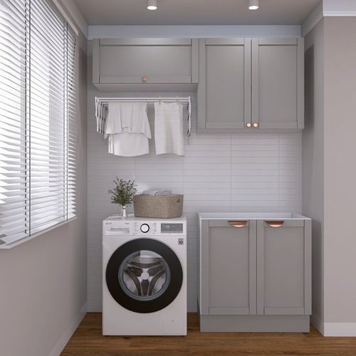 Lavanderia Modulada 3 Peças sem Tampo 2 Armários Aéreos 1 Balcão 2 Portas CabeCasa MadeiraOriginals Cinza/Branco
