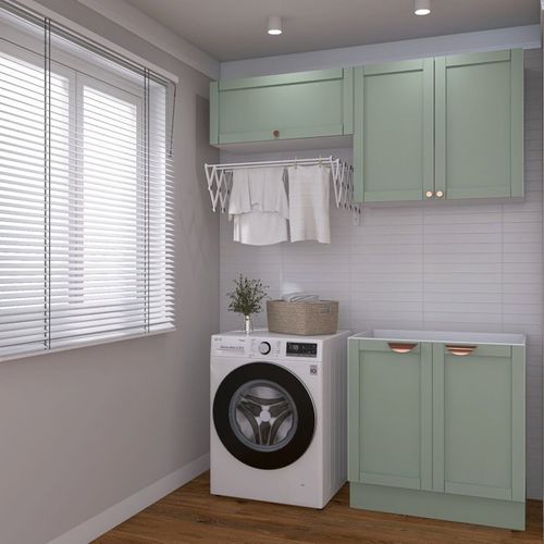 Lavanderia Modulada 3 Peças sem Tampo 2 Aéreos 3 Portas 1 Balcão Arizona CabeCasa MadeiraOriginals Menta/Branco