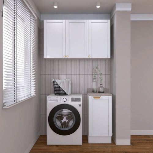 Lavanderia Modulada 2 Peças 1 Armário Aéreo 3 Portas 1 Balcão CabeCasa MadeiraOriginals Branco