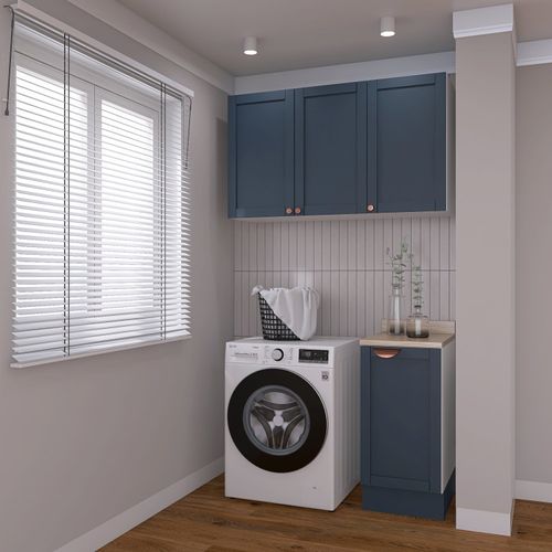 Lavanderia Modulada 2 Peças 1 Armário Aéreo 3 Portas 1 Balcão Arizona CabeCasa MadeiraOriginals Azul/Branco