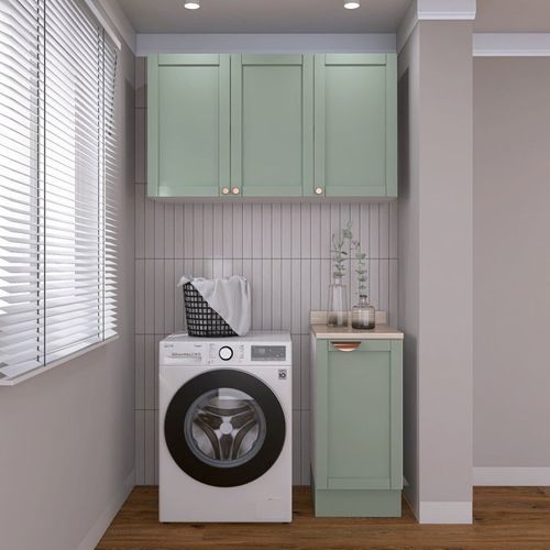 Lavanderia Modulada 2 Peças 1 Armário Aéreo 3 Portas 1 Balcão Arizona CabeCasa MadeiraOriginals Menta/Branco