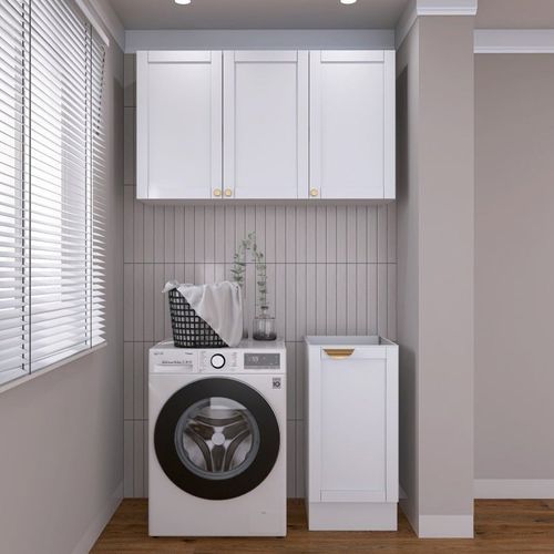 Lavanderia Modulada 2 Peças sem Tampo 1 Armário Aéreo 3 Portas 1 Balcão CabeCasa MadeiraOriginals Branco