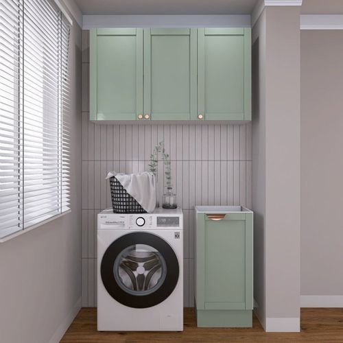 Lavanderia Modulada 2 Peças sem Tampo 1 Armário Aéreo 3 Portas 1 Balcão CabeCasa MadeiraOriginals Menta/Branco
