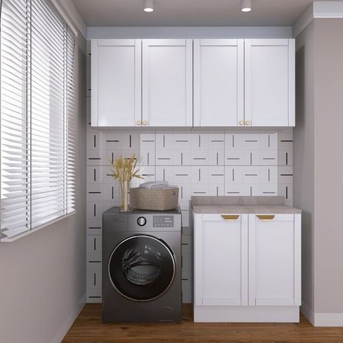 Lavanderia Modulada 3 Peças 2 Armários Aéreos 4 Portas 1 Balcão CabeCasa MadeiraOriginals Branco