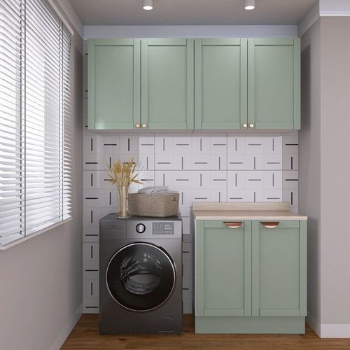 Lavanderia Modulada 3 Peças 2 Armários Aéreos 4 Portas 1 Balcão Arizona CabeCasa MadeiraOriginals Menta/Branco
