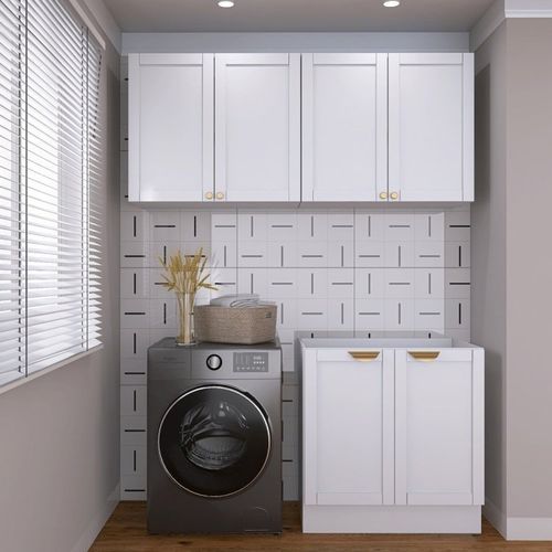 Lavanderia Modulada 3 Peças sem Tampo 2 Armários Aéreos 4 Portas 1 Balcão CabeCasa MadeiraOriginals Branco