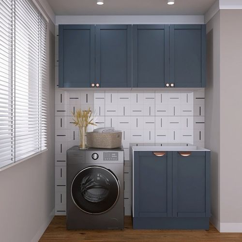 Lavanderia Modulada 3 Peças sem Tampo 2 Armários Aéreos 4 Portas 1 Balcão CabeCasa MadeiraOriginals Azul/Branco