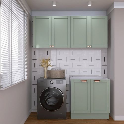 Lavanderia Modulada 3 Peças sem Tampo 2 Armários Aéreos 4 Portas 1 Balcão CabeCasa MadeiraOriginals Menta/Branco