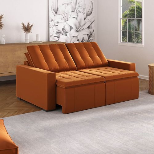Sofá Cama Retrátil e Reclinável 3 Lugares 200cm em Veludo Palmeira CabeCasa MadeiraOriginals Terracota Terracota