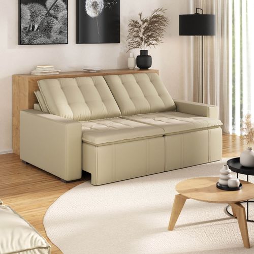 Sofá Cama Retrátil e Reclinável 3 Lugares 220cm em Veludo Palmeira CabeCasa MadeiraOriginals Bege Bege