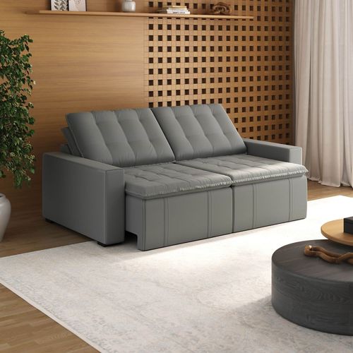 Sofá Cama Retrátil e Reclinável 3 Lugares 220cm em Veludo Palmeira CabeCasa MadeiraOriginals Cinza Cinza