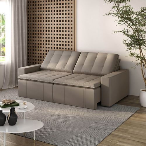 Sofá Cama Retrátil e Reclinável 4 Lugares 240cm em Veludo Palmeira CabeCasa MadeiraOriginals Castor Castor