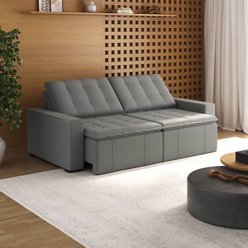 Sofá Cama Retrátil e Reclinável 4 Lugares 240cm em Veludo Palmeira CabeCasa MadeiraOriginals Cinza Cinza