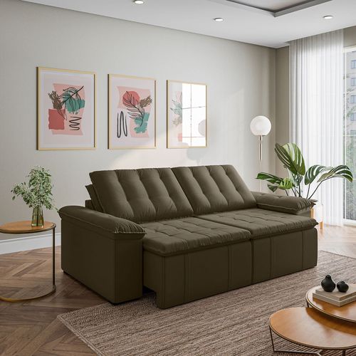 Sofá Cama Retrátil e Reclinável 3 Lugares 260cm Veludo com Molas Palmeira CabeCasa MadeiraOriginals Grafite Grafite