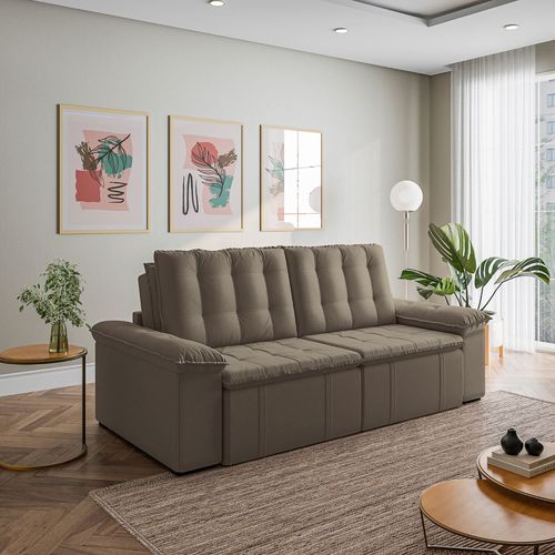 Sofá Cama Retrátil e Reclinável 3 Lugares 260cm Veludo com Molas Palmeira CabeCasa MadeiraOriginals Castor Castor
