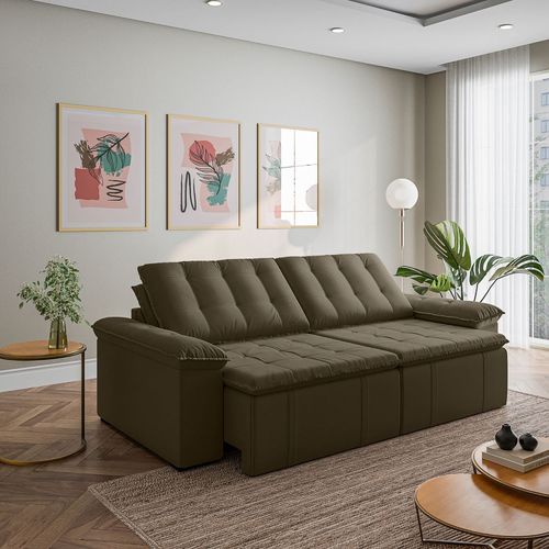 Sofá Cama Retrátil e Reclinável 4 Lugares 280cm Veludo com Molas Palmeira CabeCasa MadeiraOriginals Grafite Grafite