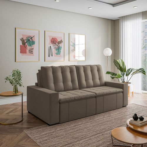 Sofá Cama Retrátil e Reclinável 3 Lugares 260cm em Veludo Palmeira CabeCasa MadeiraOriginals Castor Castor