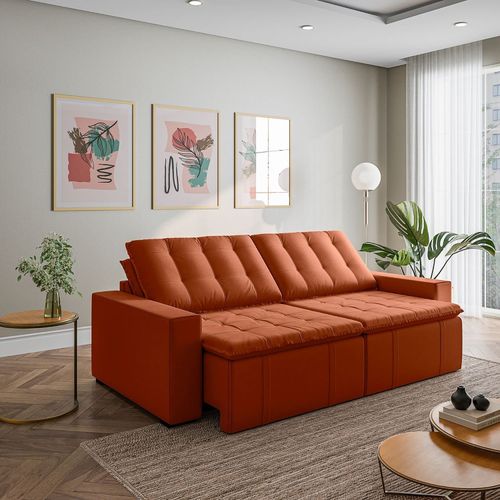 Sofá Cama Retrátil e Reclinável 4 Lugares 280cm em Veludo Palmeira CabeCasa MadeiraOriginals Terracota Terracota