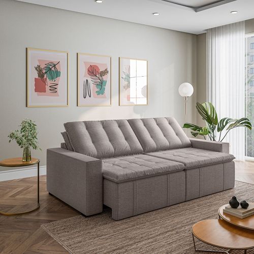 Sofá Cama Retrátil e Reclinável 4 Lugares 280cm em Linho Palmeira CabeCasa MadeiraOriginals Castor Castor