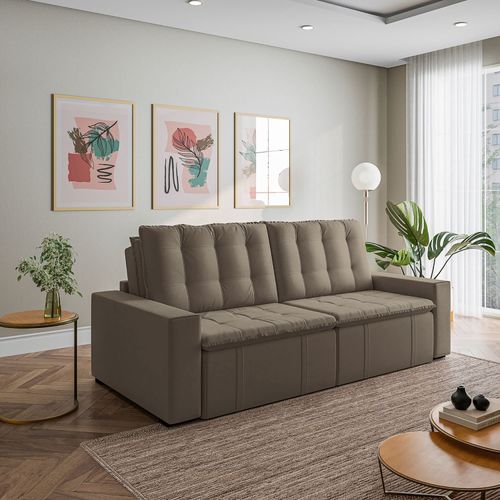 Sofá Cama Retrátil e Reclinável 4 Lugares 280cm em Veludo Palmeira CabeCasa MadeiraOriginals Castor Castor
