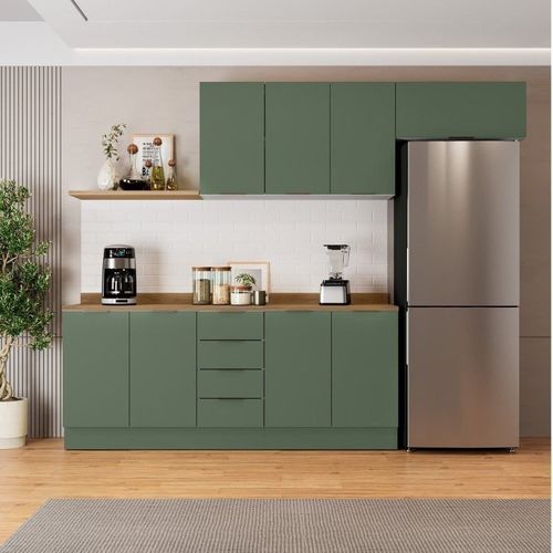 Cozinha Modulada 4 Peças com Tampo 2 Aéreos e 2 Balcões Ipanema CabeCasa MadeiraOriginals Verde