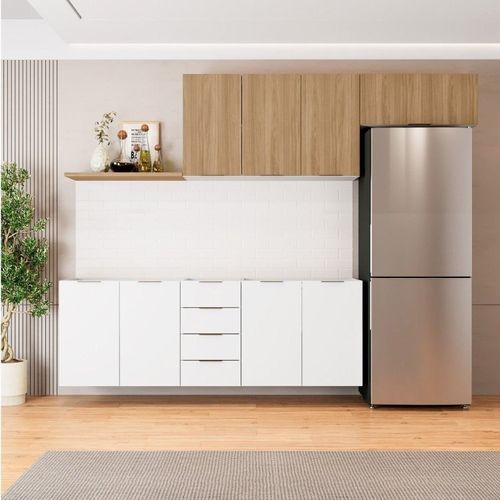 Cozinha Modulada 4 Peças sem Tampo 2 Aéreos e 2 Balcões 2 Portas Ipanema CabeCasa MadeiraOriginals Branco/Acácia