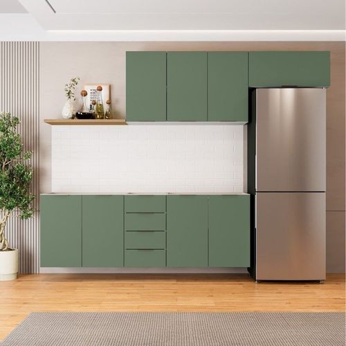 Cozinha Modulada 4 Peças sem Tampo 2 Aéreos e 2 Balcões 2 Portas Ipanema CabeCasa MadeiraOriginals Verde