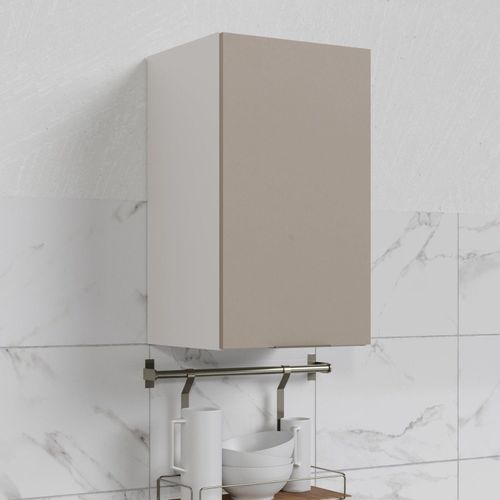 Armário Aéreo 1 Porta 40cm Puxador 150cm Ipanema CabeCasa MadeiraOriginals Fendi Trama/Branco
