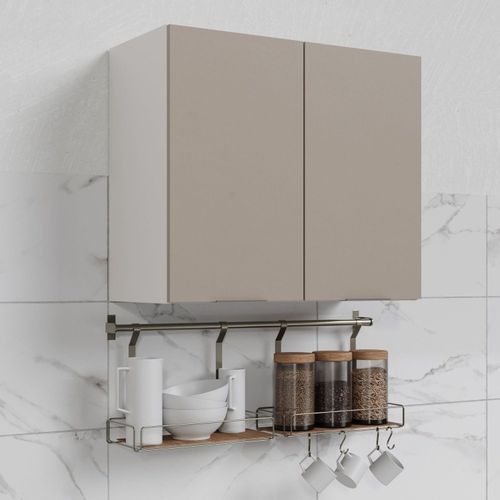 Armário Aéreo 2 Portas 80cm Puxador 150cm Ipanema CabeCasa MadeiraOriginals Fendi Trama/Branco
