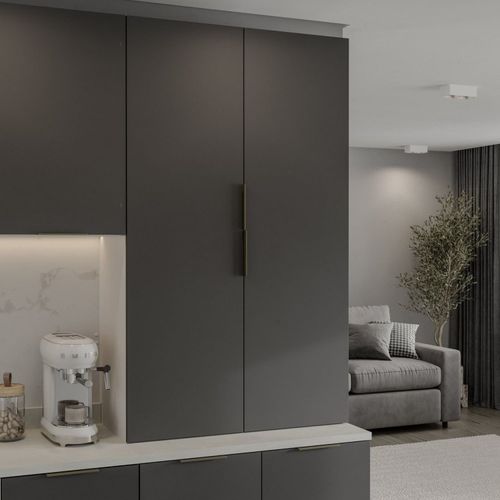 Armário Aéreo 2 Portas 80x135cm Puxador 150cm Ipanema CabeCasa MadeiraOriginals Grafite Trama/Branco