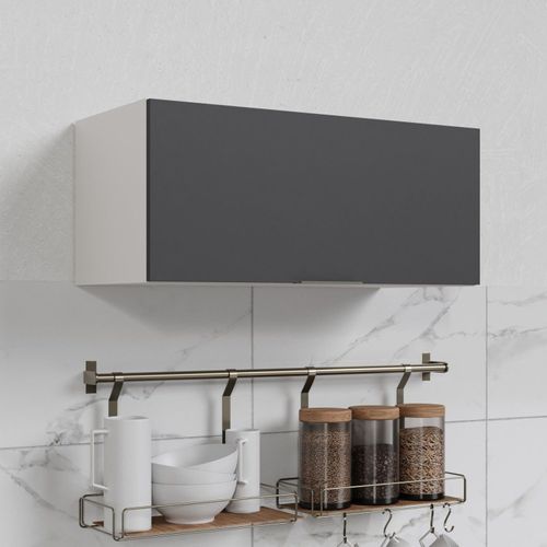 Armário Aéreo Porta Basculante 80cm Puxador 150cm Ipanema CabeCasa MadeiraOriginals Grafite Trama/Branco