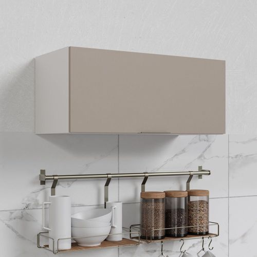 Armário Aéreo Porta Basculante 80cm Puxador 150cm Ipanema CabeCasa MadeiraOriginals Fendi Trama/Branco