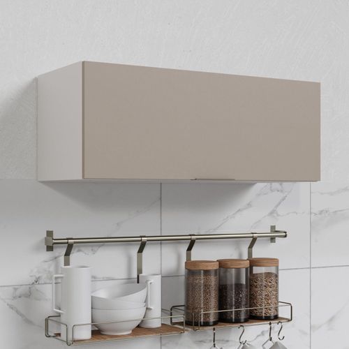 Armário Aéreo Porta Basculante 90cm Puxador 150cm Ipanema CabeCasa MadeiraOriginals Fendi Trama/Branco