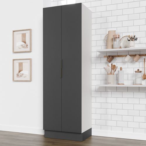 Armário Multiuso 2 Portas 70cm com Rodapé Ipanema CabeCasa MadeiraOriginals Grafite Trama/Branco