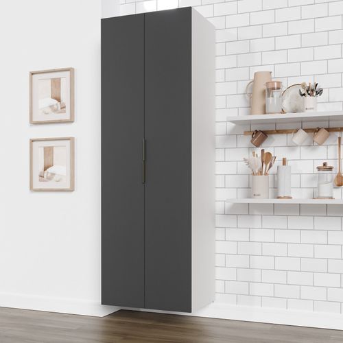 Armário Multiuso 2 Portas 70cm sem Rodapé Ipanema CabeCasa MadeiraOriginals Grafite Trama/Branco