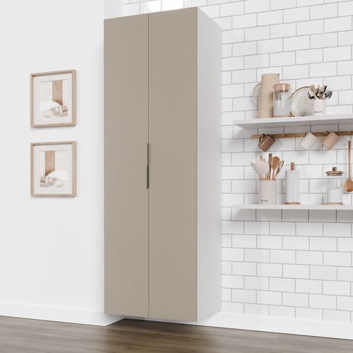 Armário Multiuso 2 Portas 70cm sem Rodapé Ipanema CabeCasa MadeiraOriginals Fendi Trama/Branco